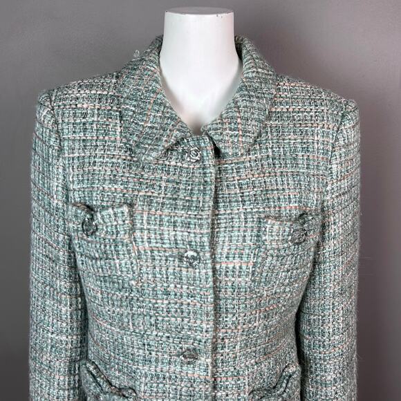 Mac & Jac tweed blazer size 14 pastel green bows cabochon buttons y2k preppy - Picture 4 of 12